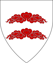 Argent, in pale two clouds gules.